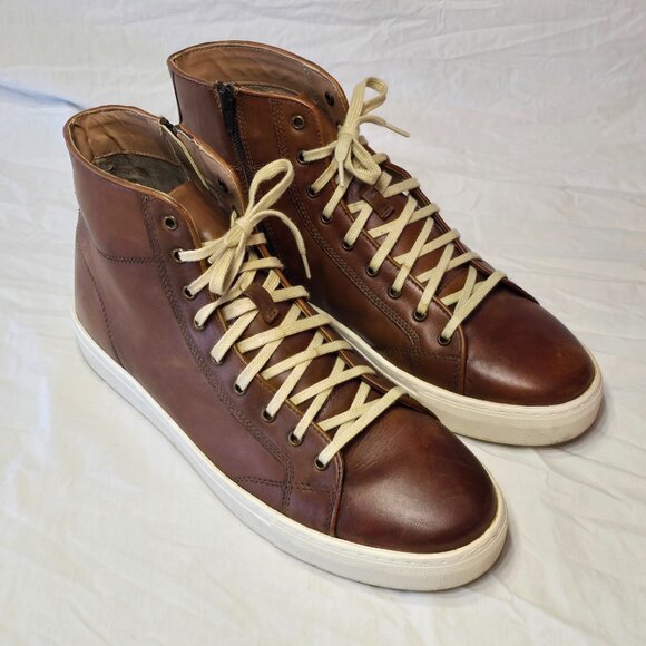 Crevo Leonard Brown Leather Hi Top Sneaker in Chesnut Zipper Closure Men Size 13 - Picture 1 of 11